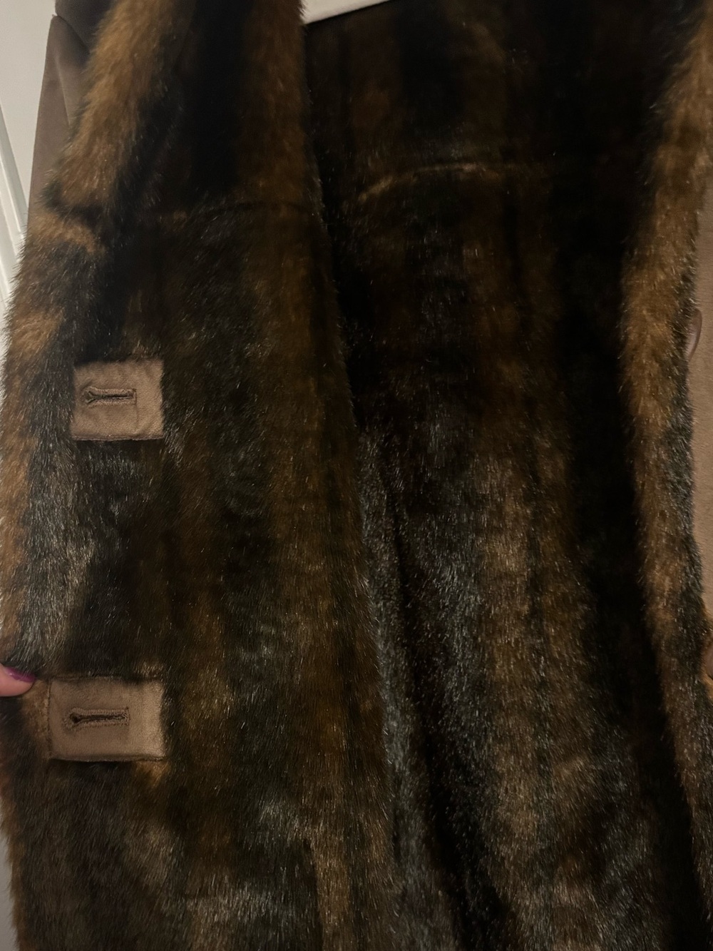 Jones New York Faux Shearling Coat Jacket Brown Fur Trim Women’s Medium - Picture 8 of 9